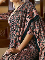 Women's Crepe Black Printed Designer Saree with Blouse Piece
