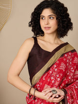 Women's Bhagalpuri Silk Red Printed Ready to Wear with Blouse Piece