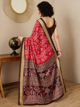 Women's Bhagalpuri Silk Red Printed Ready to Wear with Blouse Piece