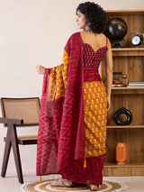 Women's Cotton Yellow Printed Ready to Wear with Blouse Piece