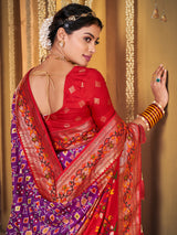 Women's Silk Blend Purple Woven Design Designer Saree with Blouse Piece