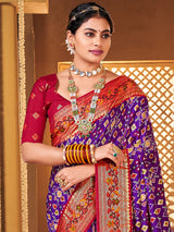 Women's Silk Blend Purple Woven Design Designer Saree with Blouse Piece