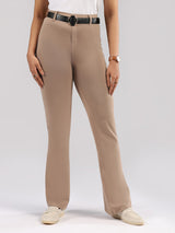 Women's Brown Solid Sports High Rise Pant