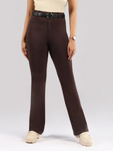 Women's Brown Solid Sports High Rise Pant