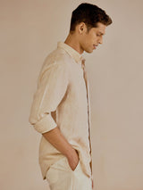 Men's Beige Casual Regular Fit Solid Full Sleeves Shirt