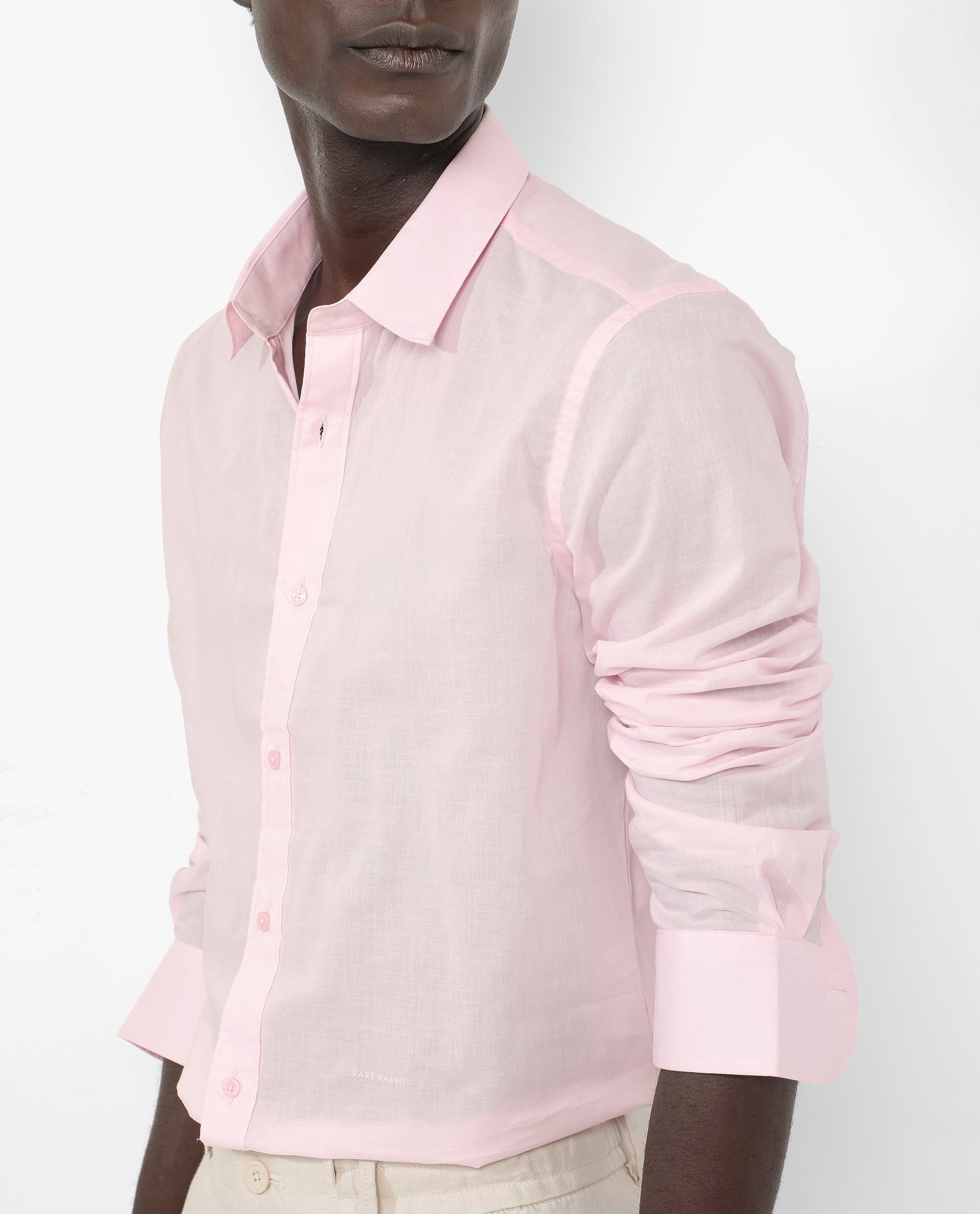 Men's Pink Casual Regular Fit Solid Full Sleeves Shirt