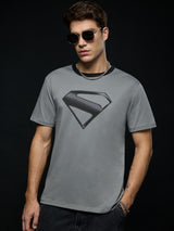 Men's Gray Casual Regular Fit Printed Half Sleeves Tshirt