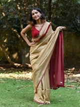 Women's Beige Cotton Blend Saree