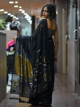 Women's Black Mul Cotton Saree