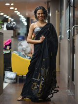 Women's Black Mul Cotton Saree