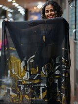 Women's Black Mul Cotton Saree