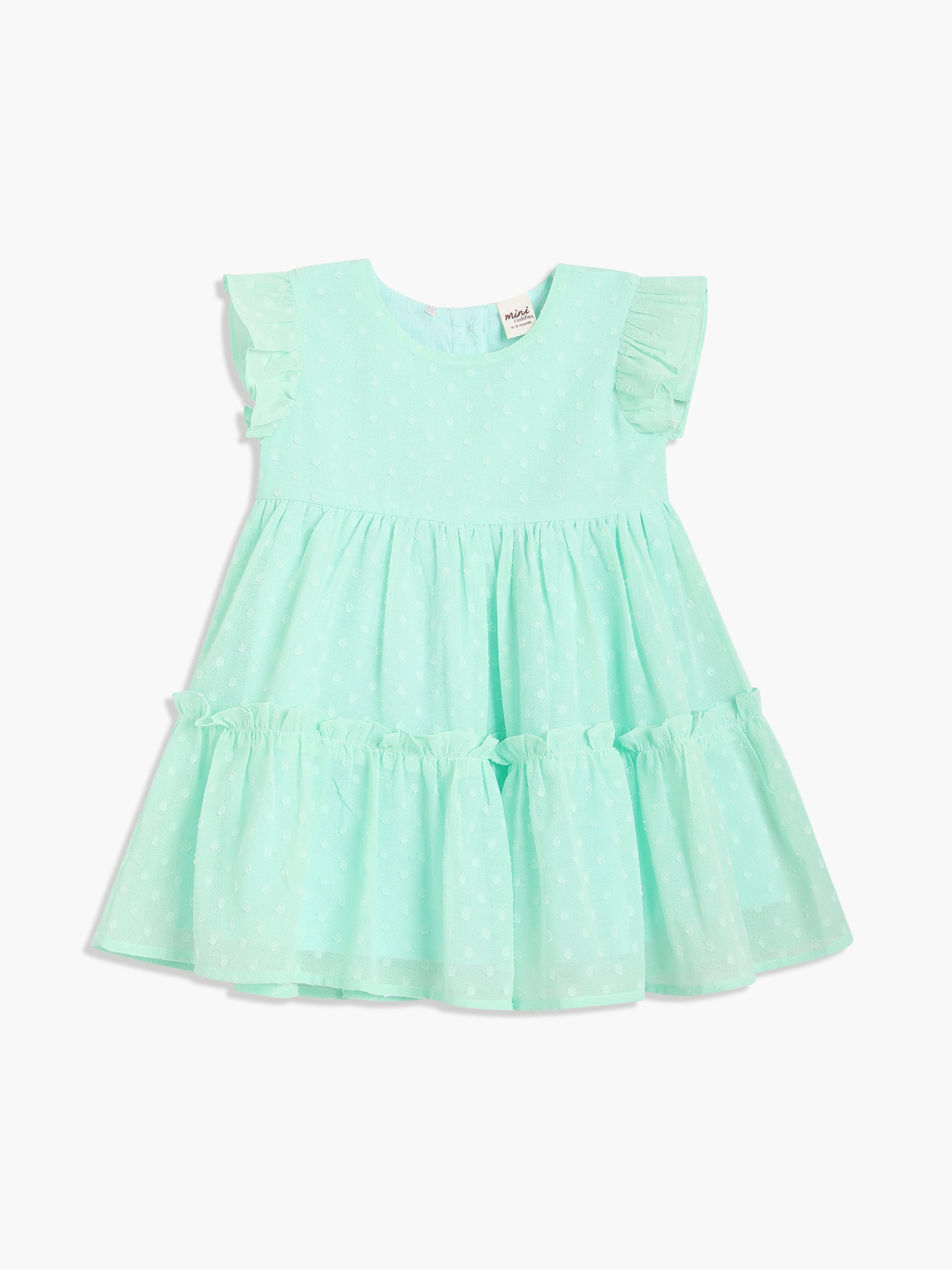 Girls Green Polyester Sleeveless Dress