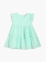 Girls Green Polyester Sleeveless Dress