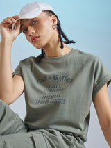 Women's Green Casual Printed Regular Fit Half Sleeves Tshirt