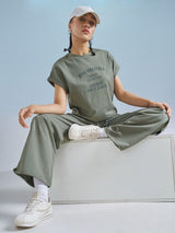 Women's Green Casual Printed Regular Fit Half Sleeves Tshirt