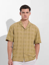 Men's Khaki Casual Solid Half Sleeves Shirt