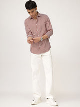 Men's Red Casual Regular Fit Striped Full Sleeves Shirt