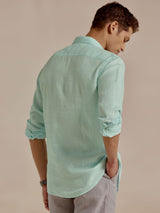 Men's Green Casual Regular Fit Solid Full Sleeves Shirt