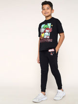 Boys Black Casual Printed Regular Fit Half Sleeves Co-ord Set