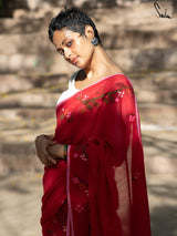 Women's Red Handloom Cotton Saree