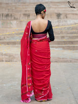Women's Red Handloom Cotton Saree
