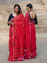 Women's Red Handloom Cotton Saree