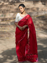 Women's Red Handloom Cotton Saree