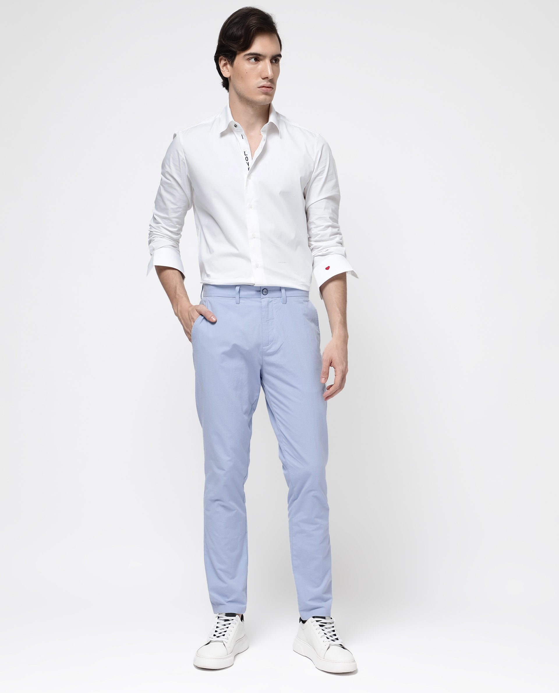 Men's Blue Casual Regular Fit Solid Trouser