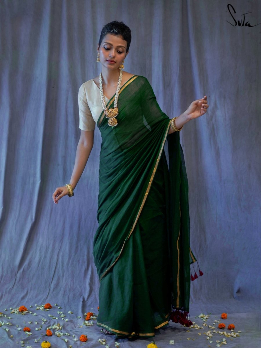 Women's Green Pure Cotton Saree