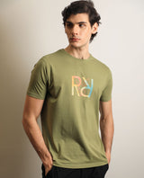 Men's Green Casual Regular Fit Printed Half Sleeves Tshirt