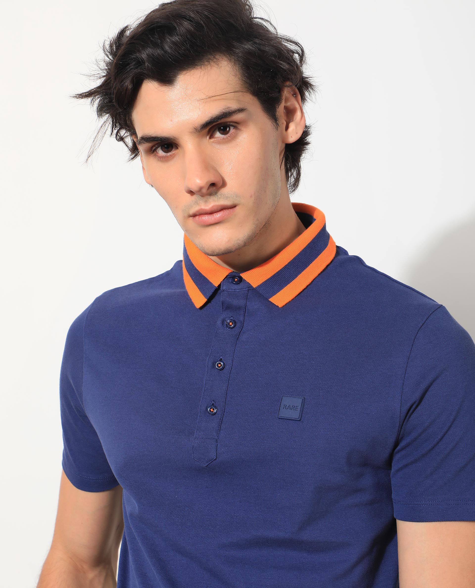 Men's Blue Casual Regular Fit Solid Half Sleeves Polo Tshirt