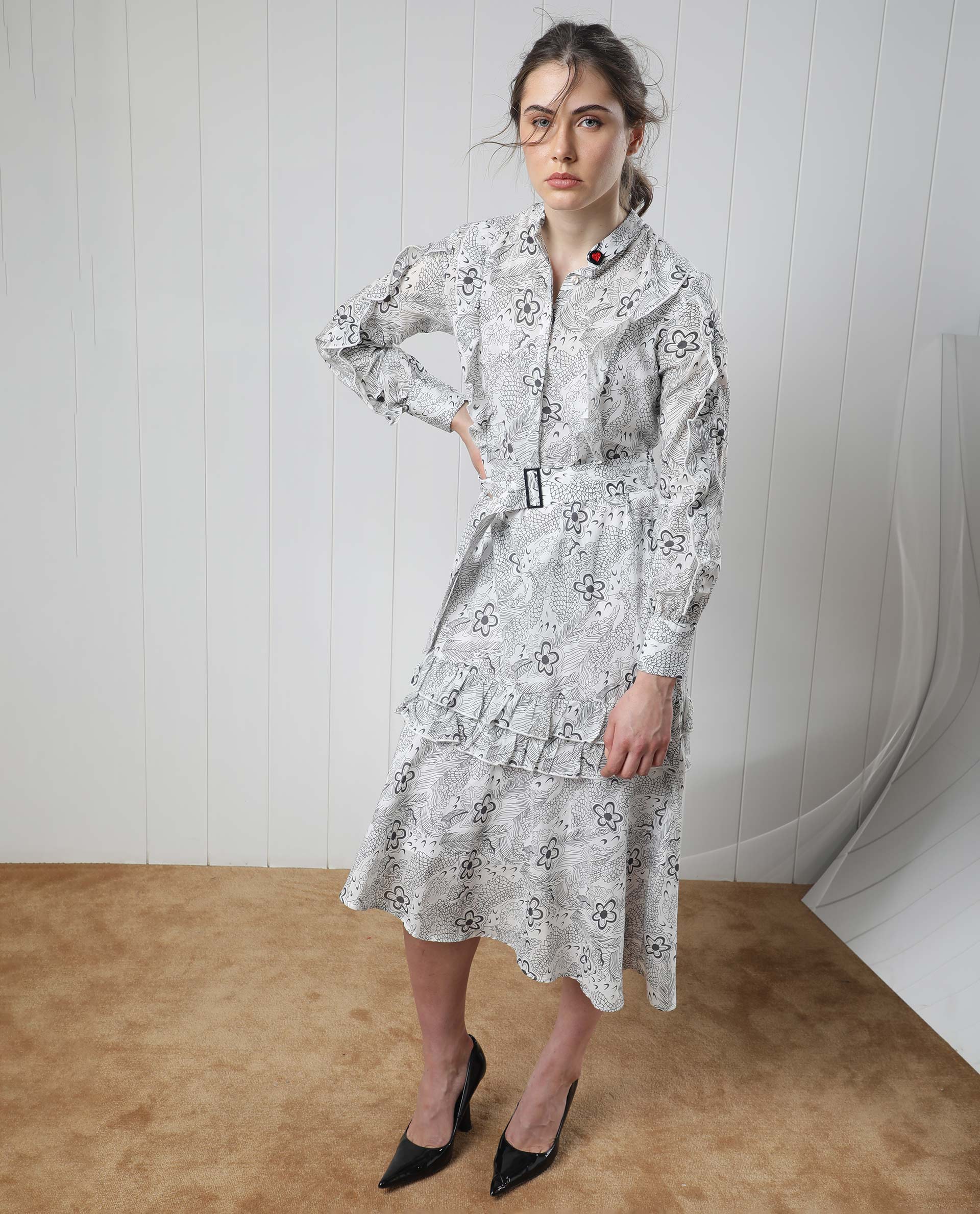 Women's White Casual Full Sleeves Dress