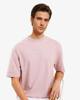 Men's Pink Casual Oversized Fit Solid Half Sleeves Tshirt