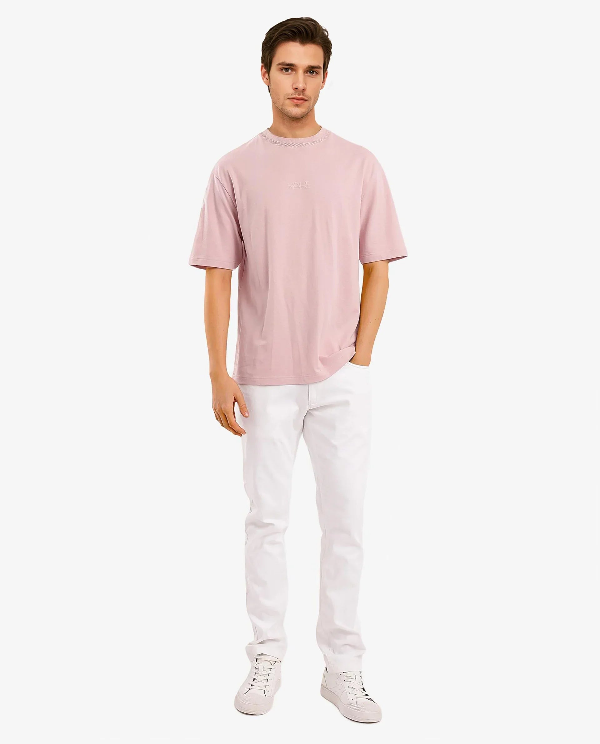 Men's Pink Casual Oversized Fit Solid Half Sleeves Tshirt