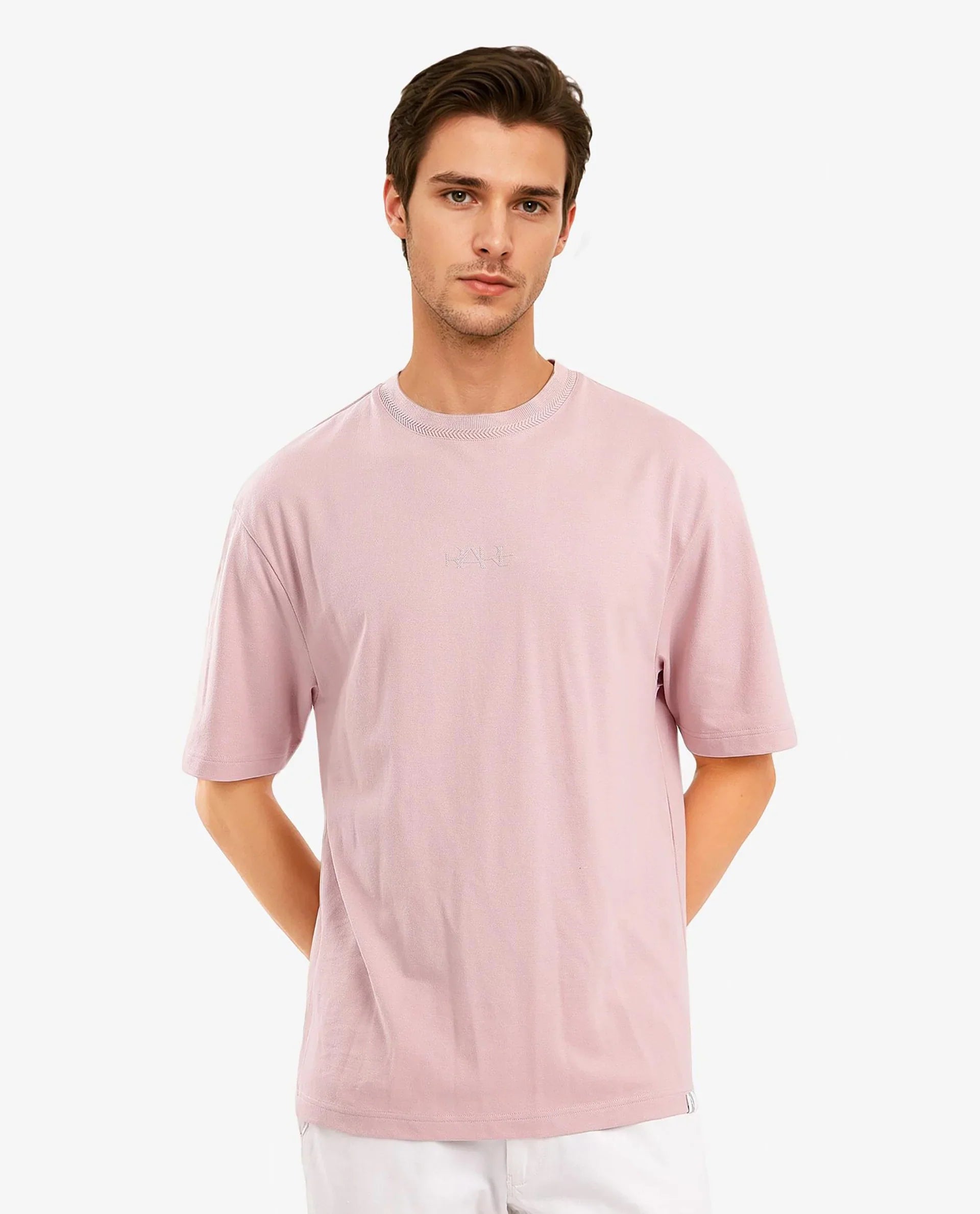 Men's Pink Casual Oversized Fit Solid Half Sleeves Tshirt