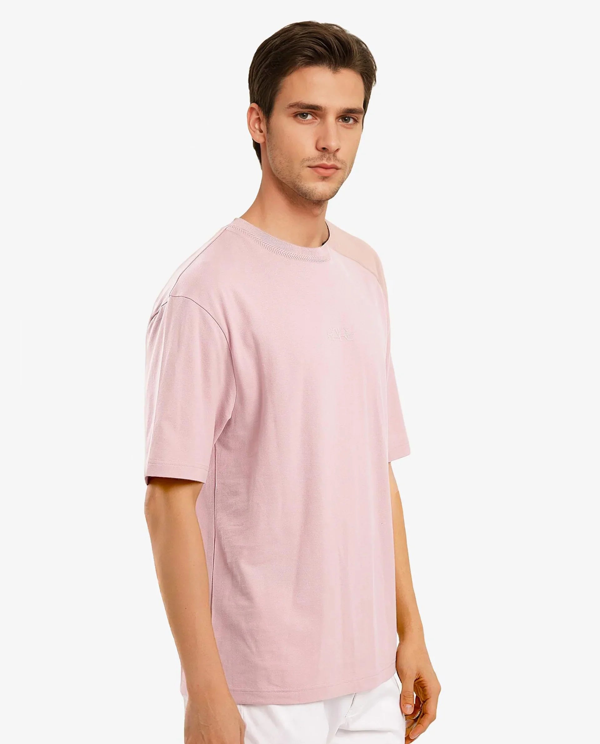 Men's Pink Casual Oversized Fit Solid Half Sleeves Tshirt