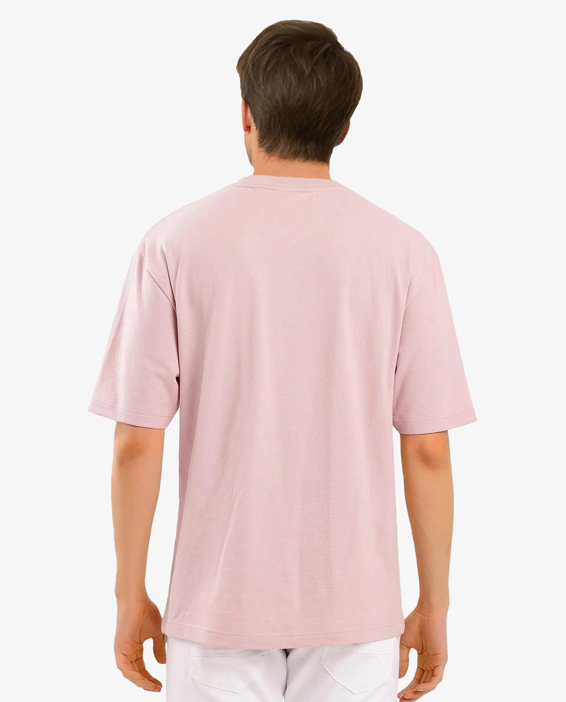 Men's Pink Casual Oversized Fit Solid Half Sleeves Tshirt