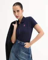 Women's Navy Blue Solid Half Sleeves Polo Tshirt