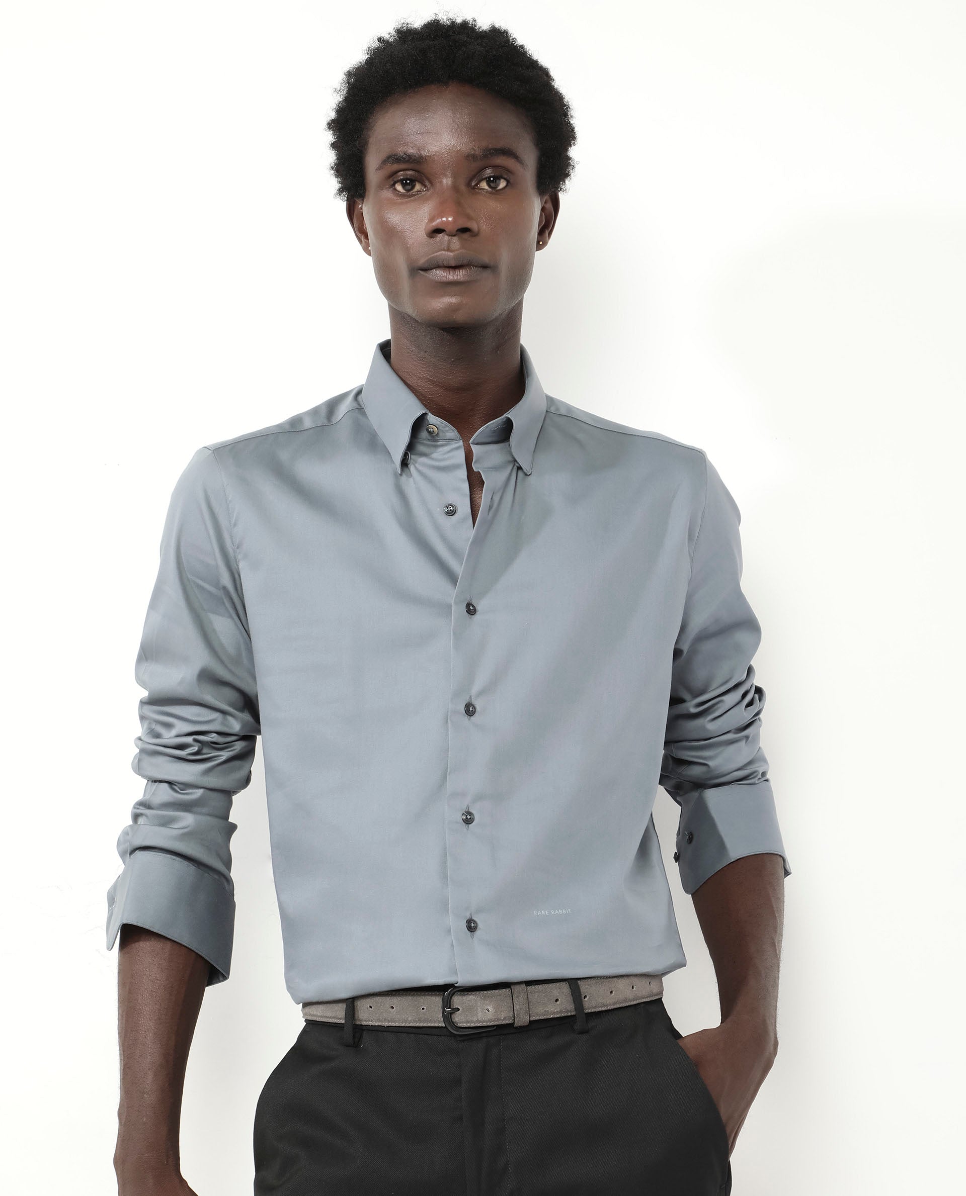 Men's Grey Formal Regular Fit Solid Full Sleeves Shirt