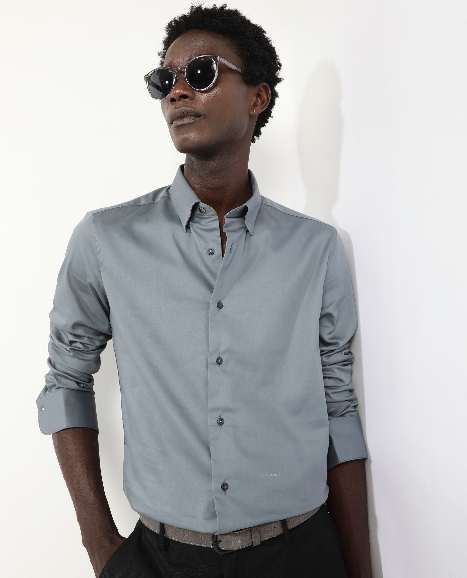 Men's Grey Formal Regular Fit Solid Full Sleeves Shirt