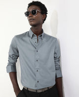 Men's Grey Formal Regular Fit Solid Full Sleeves Shirt