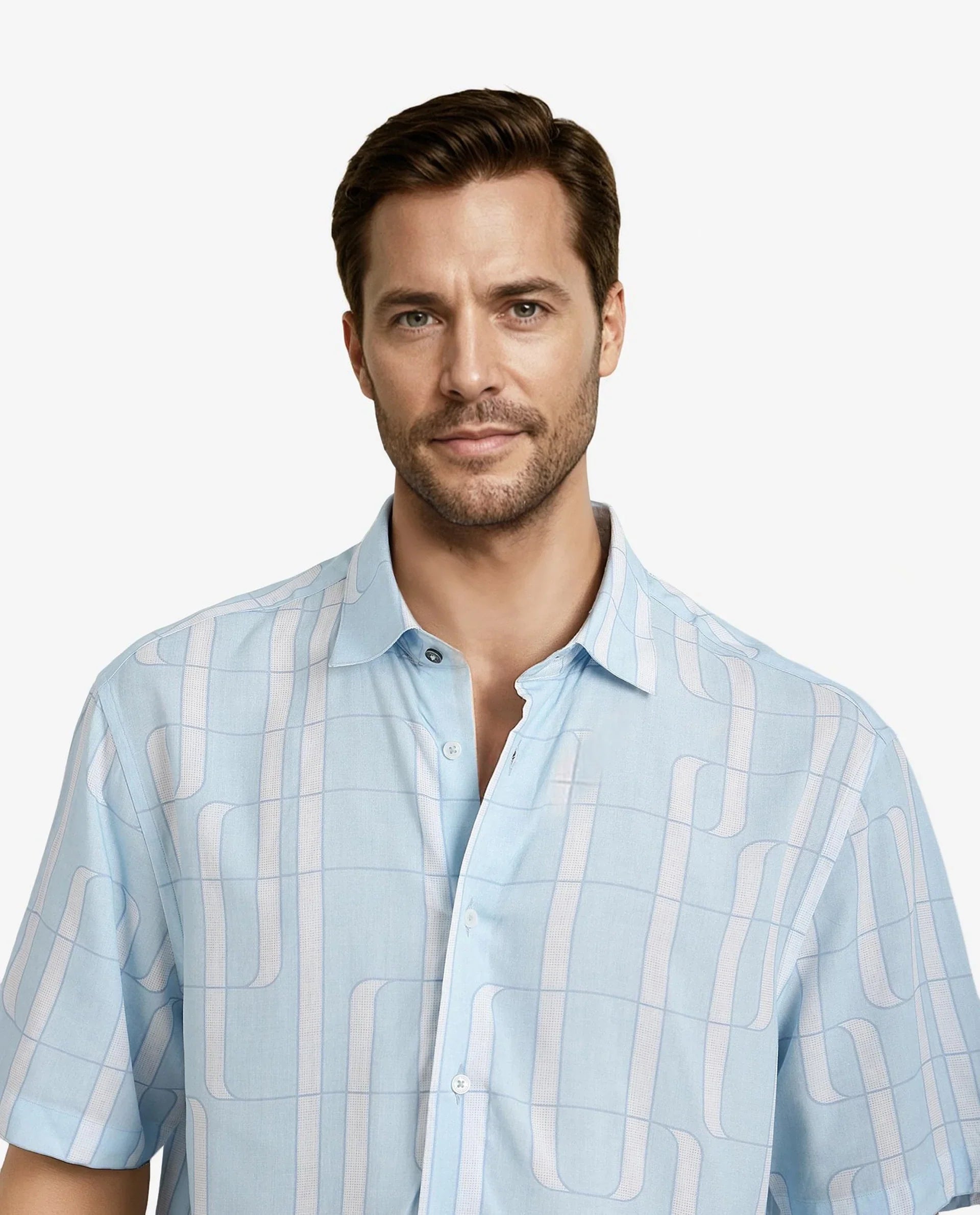 Men's Blue Casual Regular Fit Printed Half Sleeves Shirt