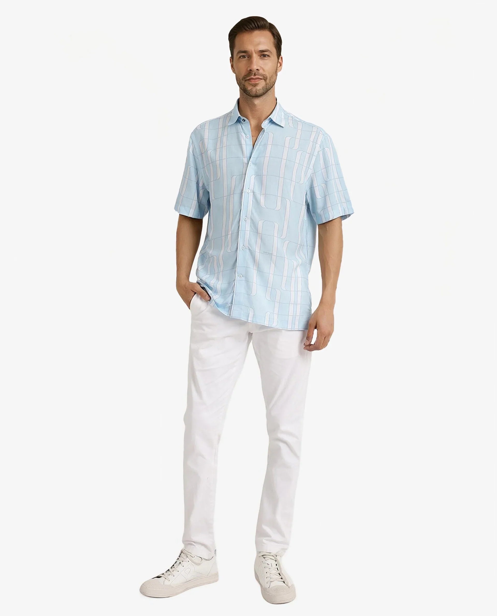Men's Blue Casual Regular Fit Printed Half Sleeves Shirt