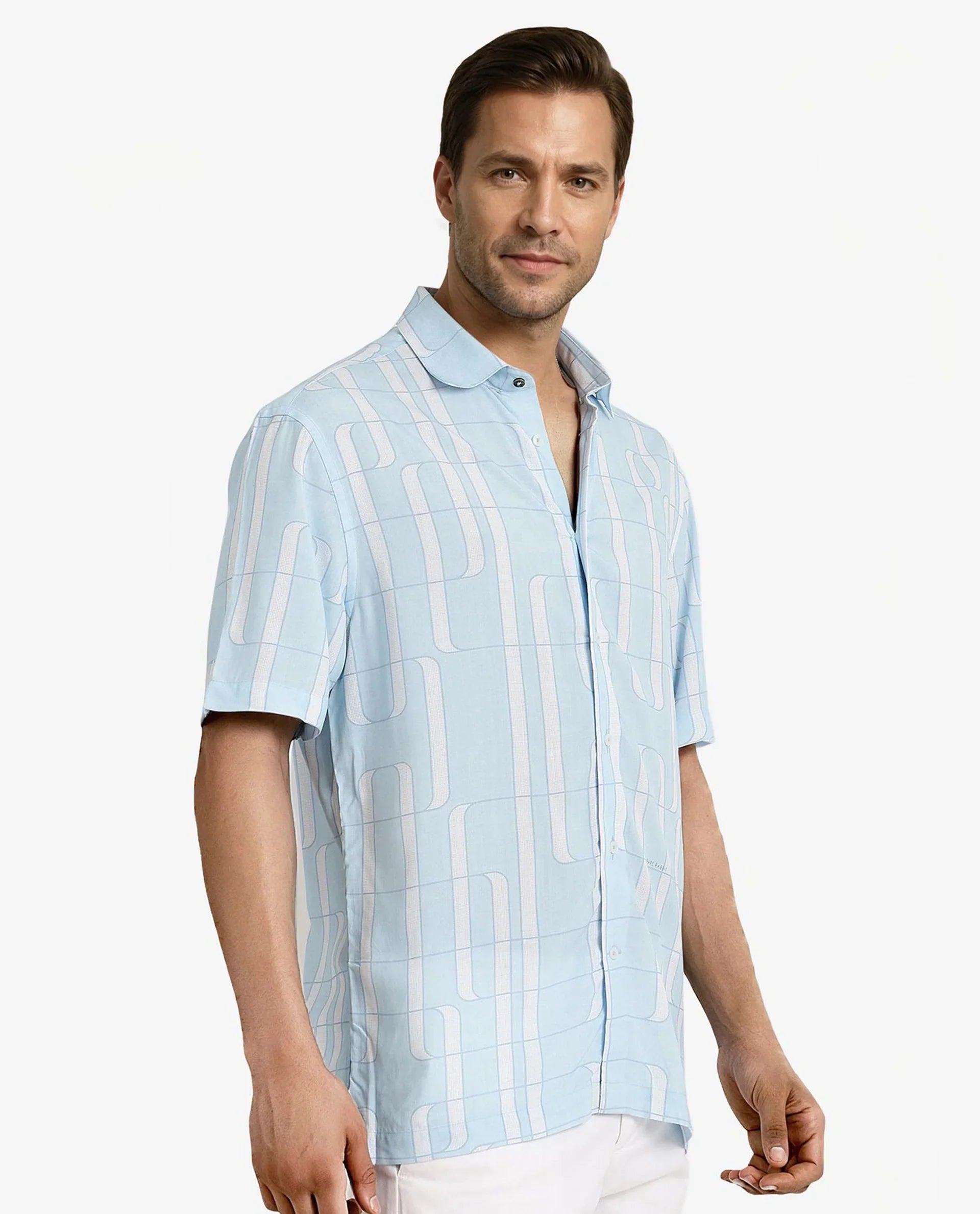 Men's Blue Casual Regular Fit Printed Half Sleeves Shirt