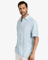Men's Blue Casual Regular Fit Printed Half Sleeves Shirt
