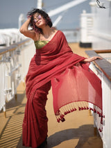 Women's Red Mul Cotton Saree