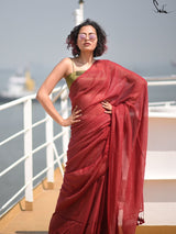 Women's Red Mul Cotton Saree