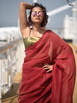 Women's Red Mul Cotton Saree