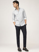 Men's Blue Casual Regular Fit Printed Full Sleeves Shirt