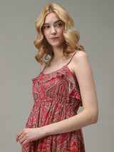 Women's Pink Casual Fit & Flare Printed Dress